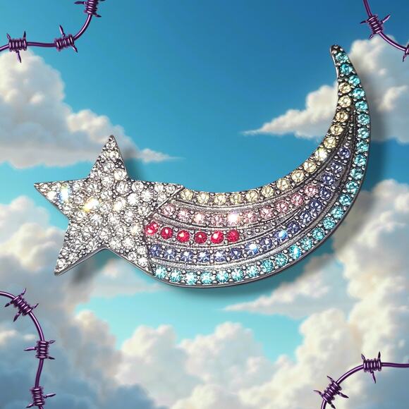 Marc Jacobs Rare Brooch Pin Rhinestone Rainbow Shooting Star - Picture 2 of 10